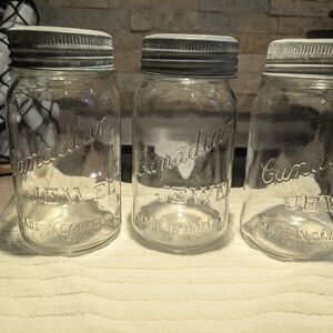 Set of 3 Canadian Jewel Glass Jars ANTIQUE 1L